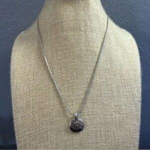 LIA SOPHIA Silver Tone Hammered Design Small Circle Pendant Round 16 - 18 Inches